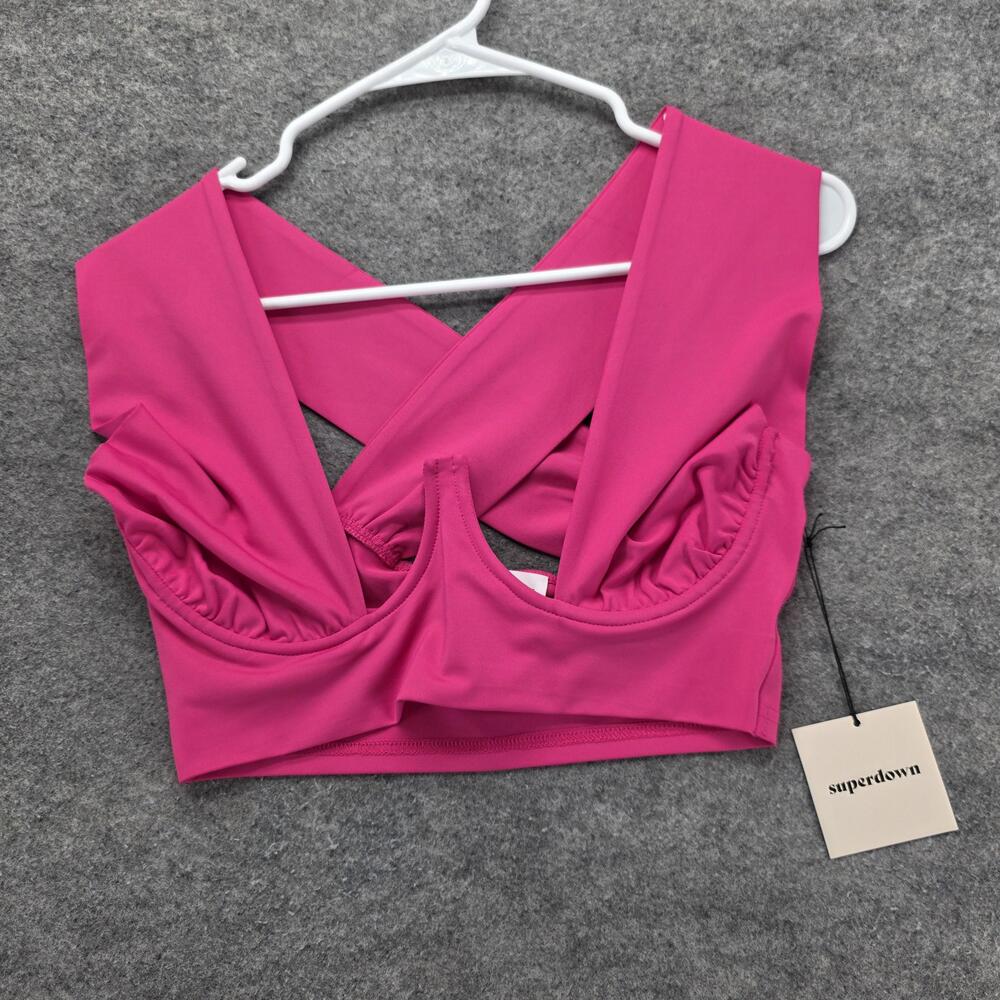 Superdown Crop Top Womens Medium Hot Pink Criss Cross V Neck Bustier Bralette